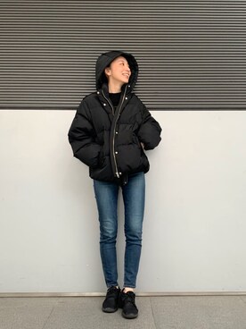 「Ungrid（アングリッド）のハイウエストストスリ（デニムパンツ）」を使った、庄司　未菜美さん（レディース・159cm）の秋コーディネート