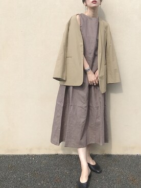 「秋のカフェオレコーデ」｜「アイテム（ノーカラージャケット）」を使った、RIKAさん（レディース・168cm）の秋コーディネート