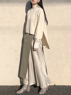 「キュプラ」｜「アイテム（ブーツ）」を使った、RIKAさん（レディース・168cm）の冬コーディネート