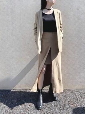 「チョーカー」｜「アイテム（ノーカラージャケット）」を使った、RIKAさん（レディース・168cm）の春コーディネート