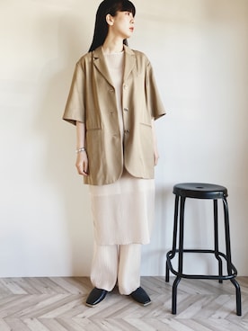 「MAISON SPECIAL（メゾンスペシャル）のプリーツブルーゼパンツ 【MAISON SPECIAL/メゾンスペシャル】（その他パンツ）」を使った、RIKAさん（レディース・168cm）の春コーディネート