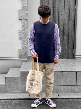 「B:MING by BEAMS（ビーミングバイビームス）のビーミング by ビームス / ビッグカノコ クルーネック ベスト（ベスト）」を使った、kei*さん（メンズ・179cm）の春コーディネート
