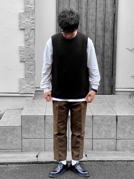 「B:MING by BEAMS（ビーミングバイビームス）のビーミング by ビームス / ビッグカノコ クルーネック ベスト（ベスト）」を使った、kei*さん（メンズ・179cm）の春コーディネート