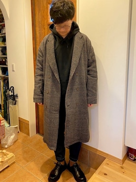 「カラーソックス」｜「アイテム（チェスターコート）」を使った、kei*さん（メンズ・179cm）の冬コーディネート