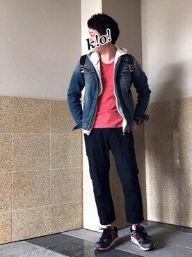 「無地党」｜「アイテム（デニムジャケット）」を使った、k!o!👶👶さん（メンズ・171cm）の春コーディネート
