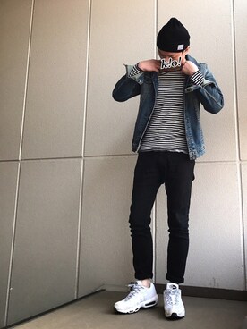 「無地党」｜「アイテム（デニムジャケット）」を使った、k!o!👶👶さん（メンズ・171cm）の春コーディネート