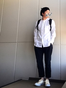 「ベレー帽推奨委員会」｜「アイテム（チノパンツ）」を使った、k!o!👶👶さん（メンズ・171cm）の春コーディネート
