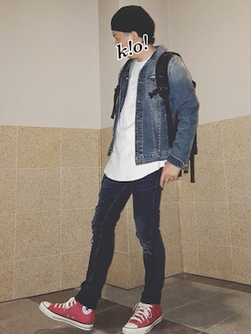 「ベレー帽推奨委員会」｜「アイテム（デニムジャケット）」を使った、k!o!👶👶さん（メンズ・171cm）の秋コーディネート