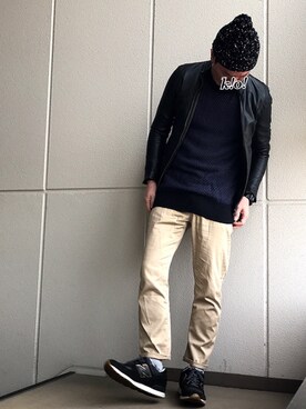「無地党」｜「アイテム（ライダースジャケット）」を使った、k!o!👶👶さん（メンズ・171cm）の秋コーディネート