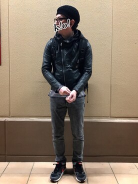 「ベレー帽推奨委員会」｜「アイテム（ライダースジャケット）」を使った、k!o!👶👶さん（メンズ・171cm）の冬コーディネート