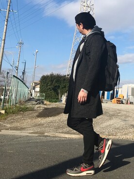 「ベレー帽推奨委員会」｜「アイテム（チェスターコート）」を使った、k!o!👶👶さん（メンズ・171cm）の冬コーディネート