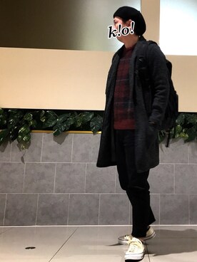 「ベレー帽推奨委員会」｜「アイテム（チェスターコート）」を使った、k!o!👶👶さん（メンズ・171cm）の冬コーディネート