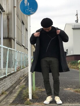 「SEVENDAYS=SUNDAY（セブンデイズサンデイ）のアイテム（チェスターコート）」を使った、k!o!👶👶さん（メンズ・171cm）の冬コーディネート