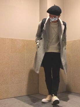 「ベレー帽推奨委員会」｜「アイテム（チェスターコート）」を使った、k!o!👶👶さん（メンズ・171cm）の冬コーディネート