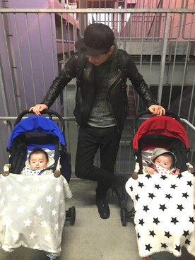 「無地党」｜「アイテム（ライダースジャケット）」を使った、k!o!👶👶さん（メンズ・171cm）の冬コーディネート