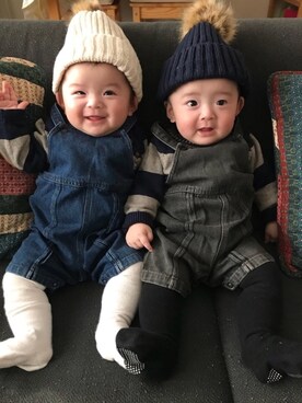 「COMME CA ISM（コムサイズム）のアイテム（オールインワン・サロペット）」を使った、k!o!👶👶さん（キッズ・60cm）の冬コーディネート