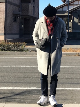 「Doシンプル部」｜「アイテム（チェスターコート）」を使った、k!o!👶👶さん（メンズ・171cm）の冬コーディネート