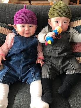「COMME CA ISM（コムサイズム）のアイテム（オールインワン・サロペット）」を使った、k!o!👶👶さん（キッズ・70cm）の冬コーディネート