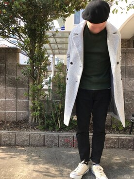「ベレー帽推奨委員会」｜「アイテム（チェスターコート）」を使った、k!o!👶👶さん（メンズ・171cm）の冬コーディネート