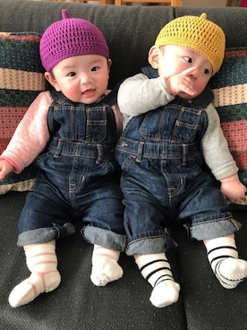 「Doシンプル部」｜「アイテム（サロペット/オーバーオール）」を使った、k!o!👶👶さん（キッズ・70cm）の冬コーディネート