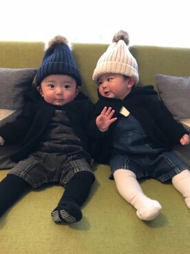 「COMME CA ISM（コムサイズム）のアイテム（オールインワン・サロペット）」を使った、k!o!👶👶さん（キッズ・70cm）の冬コーディネート