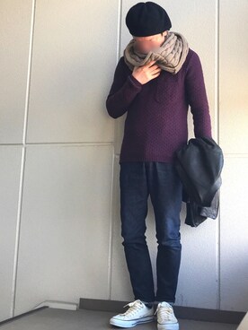 「無地党」｜「アイテム（ライダースジャケット）」を使った、k!o!👶👶さん（メンズ・171cm）の春コーディネート