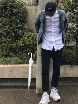 「無地党」｜「アイテム（デニムジャケット）」を使った、k!o!👶👶さん（メンズ・171cm）の春コーディネート