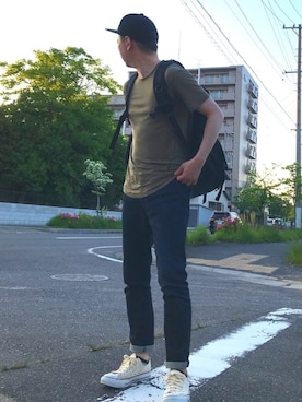 「hALON（アーロン）のアイテム（帽子）」を使った、k!o!👶👶さん（メンズ・171cm）の春コーディネート