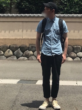「ダンガリーシャツ」｜「アイテム（キャップ）」を使った、k!o!👶👶さん（メンズ・171cm）の夏コーディネート