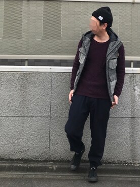 「無地党」｜「アイテム（ニットキャップ/ビーニー）」を使った、k!o!👶👶さん（メンズ・171cm）の冬コーディネート