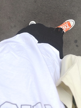 「CONVERSE（コンバース）のCONVERSE コンバース キャンバス オールスター J ハイ / CANVAS ALL STAR J HI (ORANGE) 31301640（スニーカー）」を使った、yukaさん（レディース・153cm）の夏コーディネート