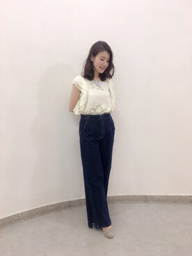 「Supreme.La.La.（シュープリームララ）のアイテム（パンツ）」を使った、Kana Takeyachiさん（レディース・159cm）の夏コーディネート
