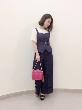 「Supreme.La.La.（シュープリームララ）のアイテム（パンツ）」を使った、Kana Takeyachiさん（レディース・159cm）の夏コーディネート
