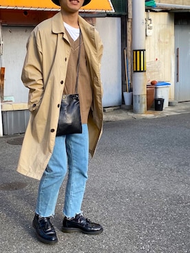「アイテム（ステンカラーコート）」を使った、   大阪の散髪屋さん（メンズ・168cm・20代）の春コーディネート