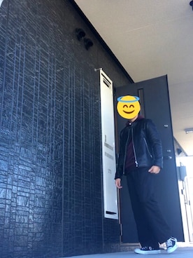 「ベロア」｜「アイテム（ライダースジャケット）」を使った、monさん（メンズ・164cm）の秋コーディネート