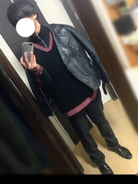「コロナに負けない」｜「アイテム（ライダースジャケット）」を使った、砂糖さん（メンズ・179cm）の春コーディネート