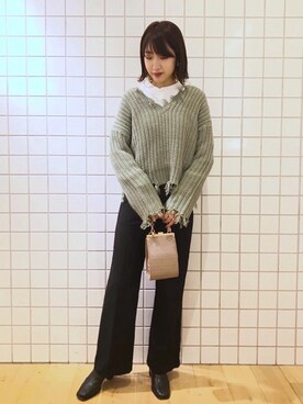 「ケーブルニット」｜「アイテム（その他シューズ）」を使った、みやりなさん（レディース・167cm）の秋コーディネート