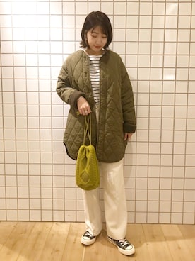 「SENSE OF PLACE by URBAN RESEARCH（センスオブプレイスバイアーバンリサーチ）のアイテム（ノーカラージャケット）」を使った、みやりなさん（レディース・167cm）の秋コーディネート