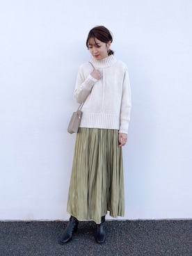 「ケーブルニット」｜「アイテム（その他シューズ）」を使った、みやりなさん（レディース・167cm）の冬コーディネート
