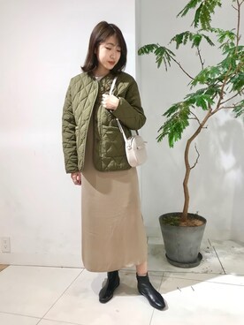 「SENSE OF PLACE by URBAN RESEARCH（センスオブプレイスバイアーバンリサーチ）のアイテム（ノーカラージャケット）」を使った、みやりなさん（レディース・167cm）の冬コーディネート