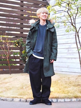 「MONKEY TIME（モンキータイム）のアイテム（モッズコート）」を使った、根本 健太郎さん（メンズ・178cm）の冬コーディネート