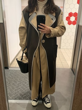 「チャックテイラー」｜「アイテム（トレンチコート）」を使った、amaneさん（レディース・156cm）の冬コーディネート