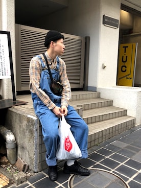 「アイテム（オールインワン・サロペット、ブルー系）」を使った、だいそんさん（メンズ・175cm）の春コーディネート