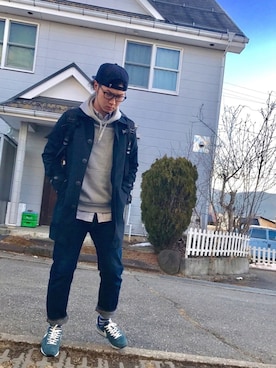 「GAP（ギャップ）のアイテム（ステンカラーコート）」を使った、Ryopeさん（メンズ・178cm）の冬コーディネート