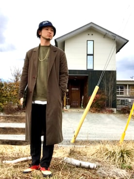 「Steven Alan（スティーブンアラン）のアイテム（チェスターコート）」を使った、Ryopeさん（メンズ・178cm）の春コーディネート