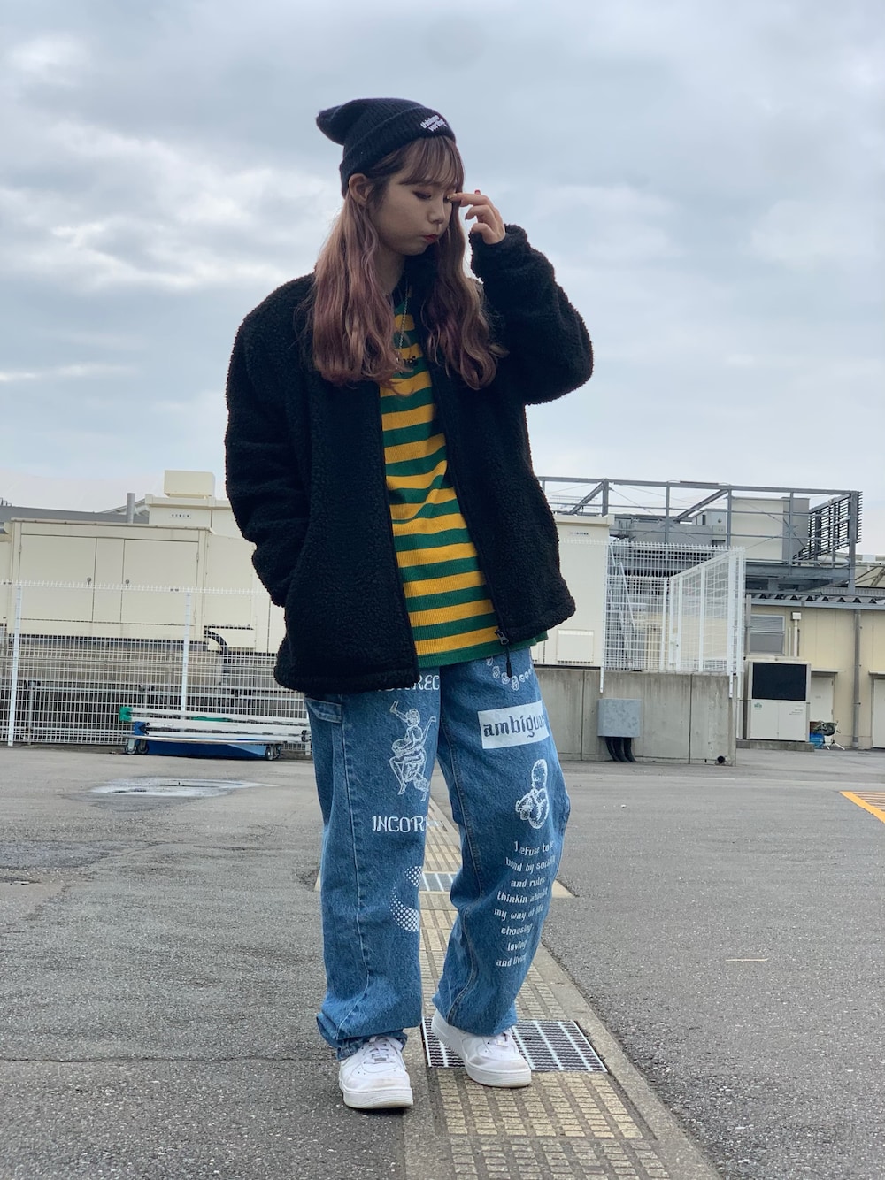 「秋のコーデ、カジュアル、カジュアルコーデ、休日スタイル、ootd、LHP、lhpprivatelab、pleasures、thisisneverthat」｜「PLEASURESのPLEASURES / プレジャーズ DEEP PILE COACH JACKET（その他アウター、ブラック系）」を使った、moneさん（レディース・160cm）の秋コーディネートの1枚目の写真