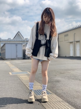 「WHITELAND（ホワイトランド）のアイテム（スウェット）」を使った、moneさん（レディース・160cm）の秋コーディネート