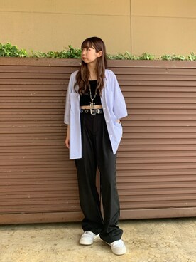 「DANKE SCHON（ダンケシェーン）のDankeSchone/ダンケシェーン/Stripe Albert S/S SHIRTS(ショートスリーブシャツ)（シャツ/ブラウス）」を使った、moneさん（レディース・160cm）の夏コーディネート