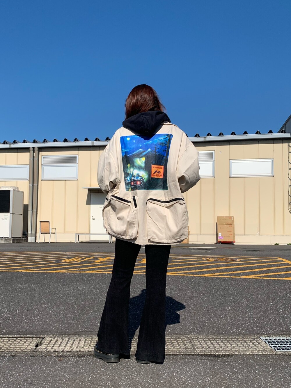 「ジャケット、カジュアル、LHP、休日スタイル、ラフ、ootd、今日のコーデ、flagstuff」｜「F-LAGSTUF-FのF-LAGSTUF-F/フラグスタフ/別注BLOUSON（ブルゾン、ホワイト系）」を使った、moneさん（レディース・160cm）の冬コーディネートの1枚目の写真