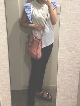 「STELLA McCARTNEY（ステラマッカートニー）のSTELLA McCARTNEY/ファラベラ シャギー  ディア ミニ トート（ショルダーバッグ、ピンク系）」を使った、ponzubloom06さん（レディース・160cm）の夏コーディネート